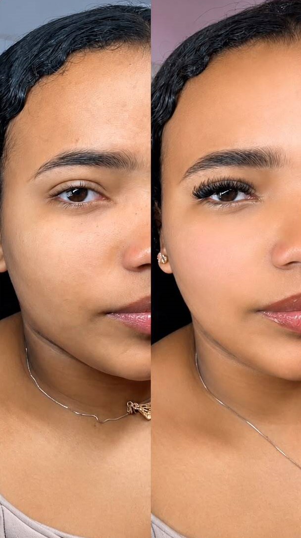 Antes e depois da extensão de cílios